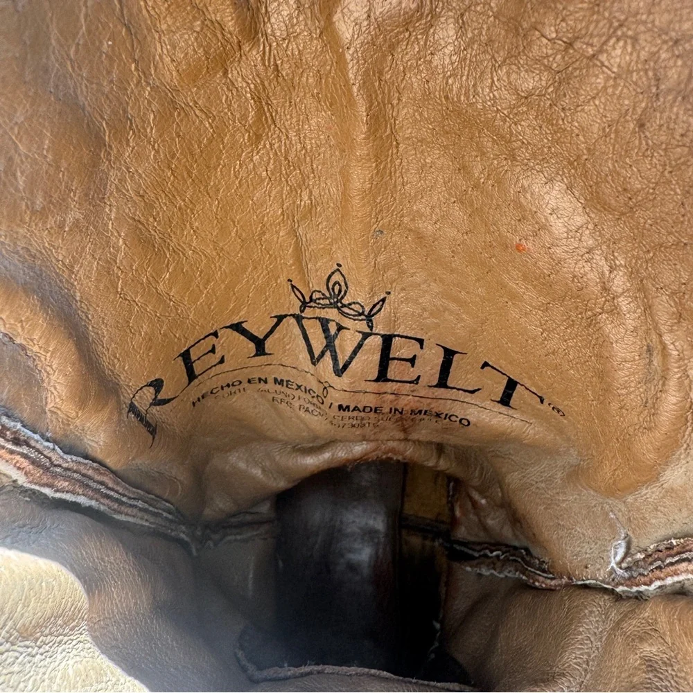 Reywelt Embroidered Western Floral Dreamcatcher Skull Cowboy Boots Brown Size 8 - Picture 6 of 9